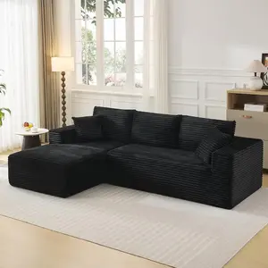 Garvee Modular Sectional Sofa 108 Inch - Modern L-Shaped Corduroy Cloud Couch with Deep Seats and Left Chaise - Oversized Boneless Cushions, No Assembly - Comfy Living Room Furniture, Black