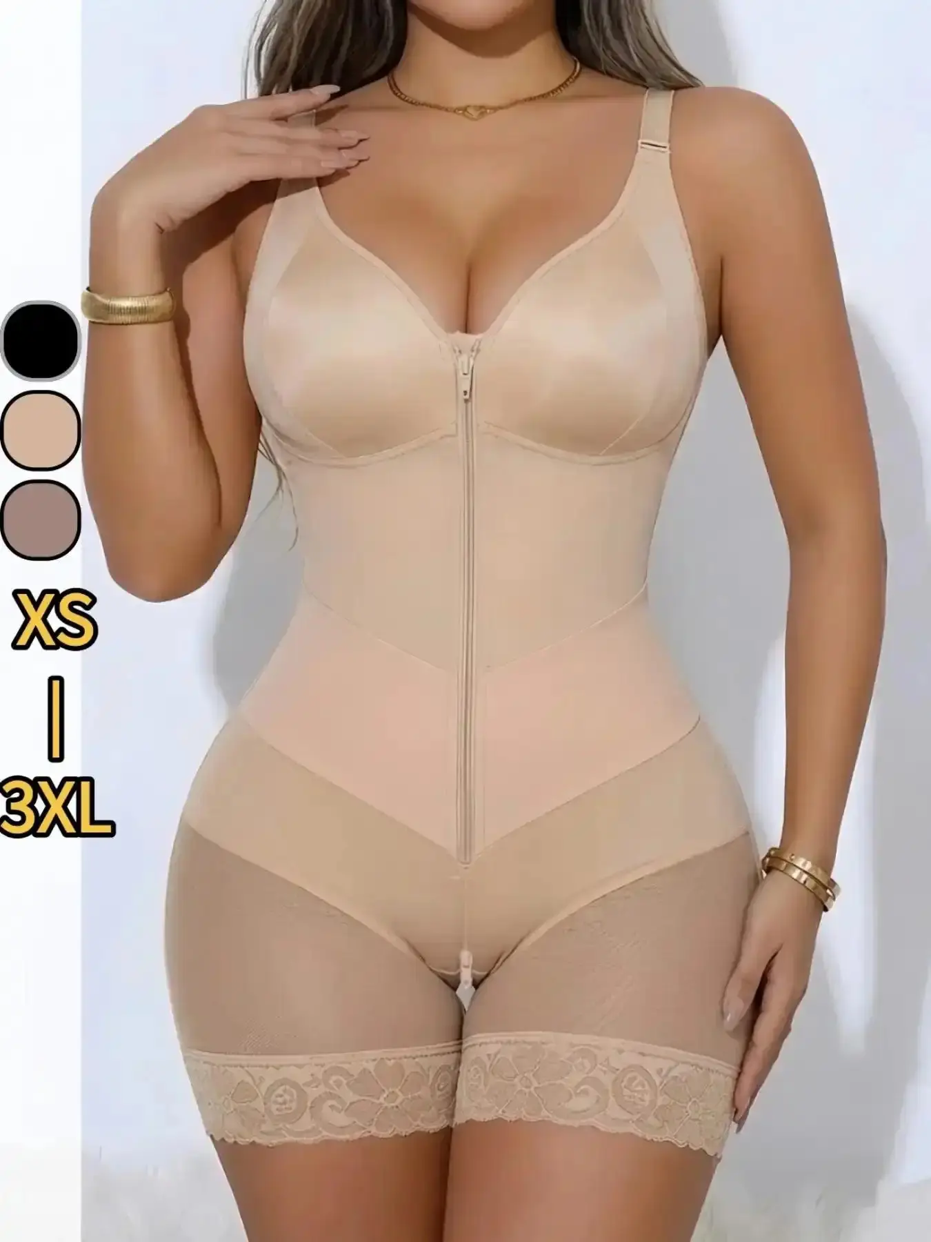 Women's Sculpting Bodysuit Shapewear, Front Zip Waist Smoothing Body Shaper, Butt Lifting One Piece with Tummy Support, Everyday Seamless Shaping Wear, Compression Fit going out top elegant weekend wear