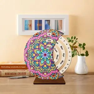 Trendy Mandala Theme DIY Diamond Painting Perpetual Calendar Ornament, Handmade Craft & Practical Daily Planner Creative Item