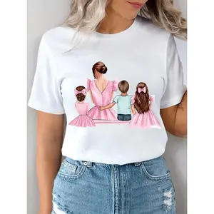 My Mom, Younger Brother, And Sisters' Letter Print Women'S Short-Sleeve Summer Fitted Round-Neck T-Shirt