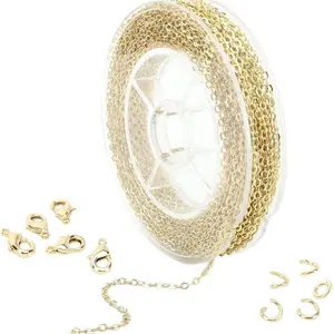 Chain & Lobster Clasp & Jump Ring Set, 33 Feet Solid Color Jewelry Chain for DIY Jewelry Making, DIY Jewelry Accessories for Bracelet & Necklace Making, Slip Chain, Adjustable Metal Chain