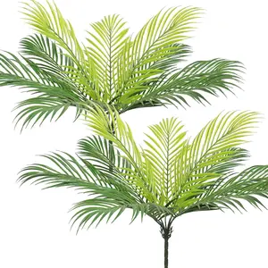 2 count Artificial Tropical Palm Leaves Plastic Shrubs Fern Leaves  Greenery Palm  with Stems Jungle Palm Tree Leaves for  Garden Hawaiian Party Table Centerpieces Decor