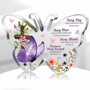 Acrylic Butterfly Cross Bible Verse Decorative Plaque, Religious Floral Design, Gifts for Women & Moms, Mothers Day, Birthday, Christmas, Acrylic Desktop Decoration, Indoor Home Decoration