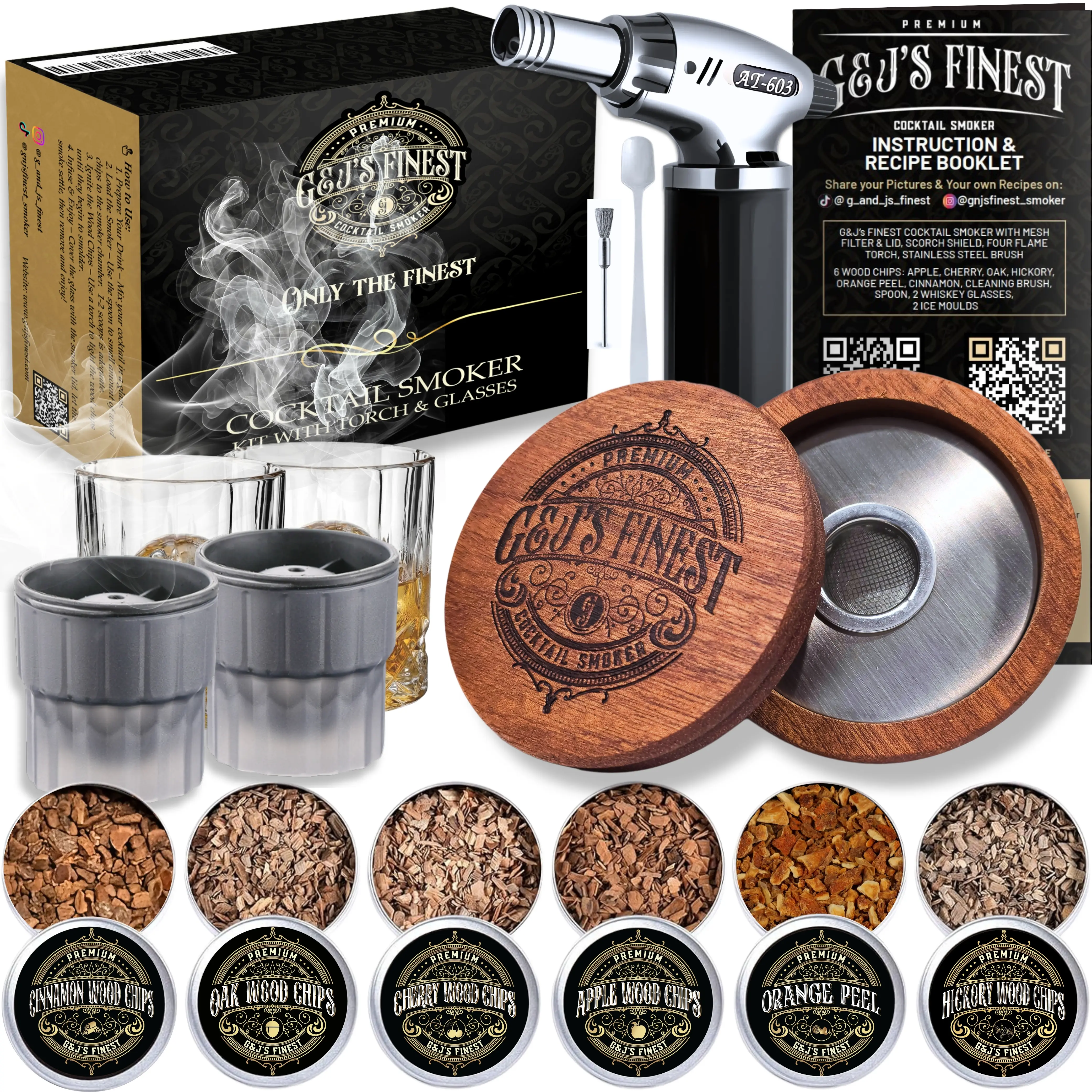 Whiskey Smoker Kit with Torch, 2 Glasses, 6 Wood Chips No Butane Whiskey Smoker Kit with Torch, 2 Glasses, 6 Wood Chips No Butane