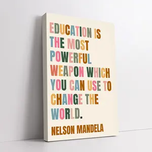 Education Quote  Art  Poster, Nelson Mandela Inspirational Print, Colorful Typography Motivational Artwork, Positive Affirmation Classroom Office, Wooden Framed or Unframed  Print for School Bedroom Dorm, Educational Gift Modern  Decor Wall canvas
