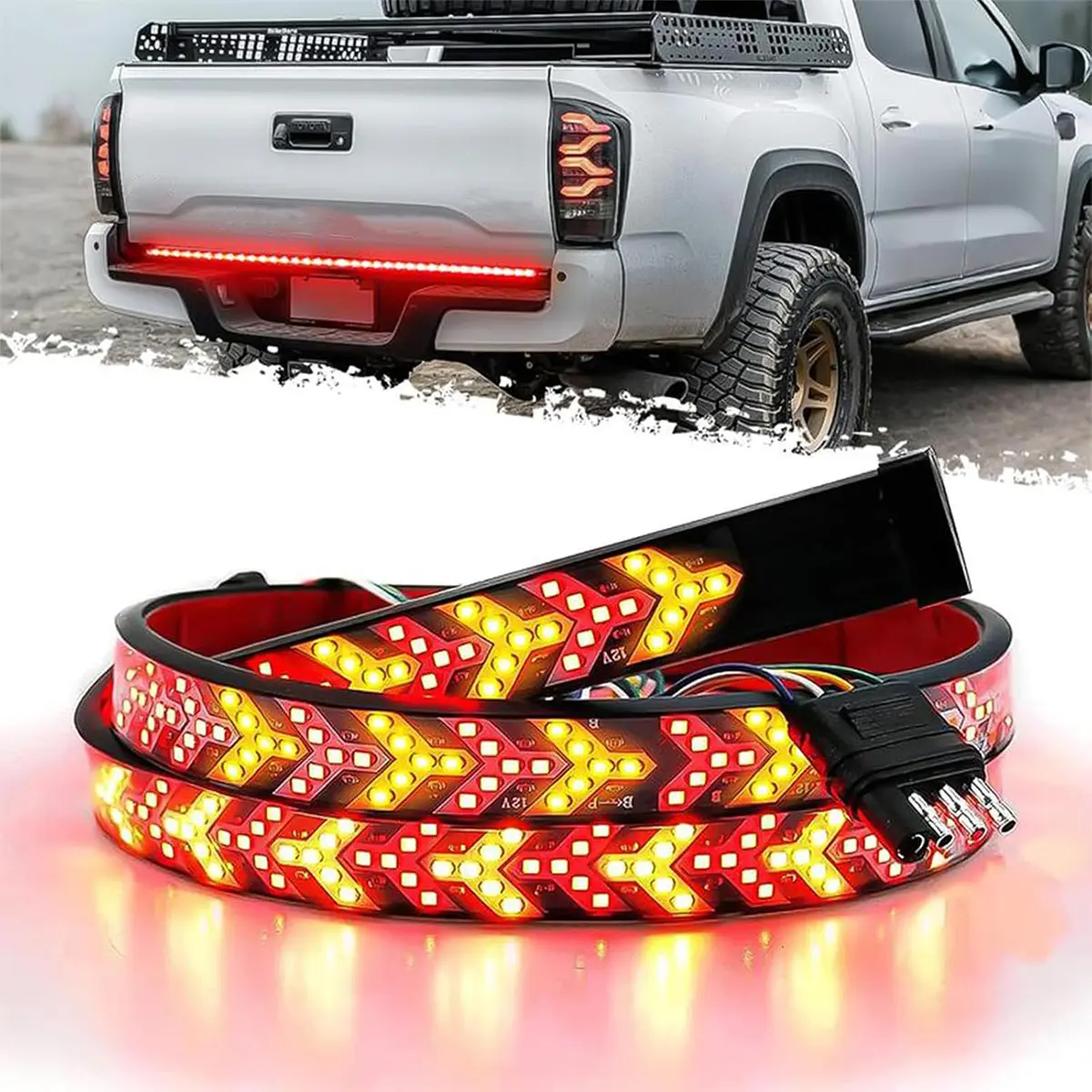 Fishbone-Shaped LED Tailgate Light Bar, 60-Inch LED Tailgate Lights, Brake, Running and Sequential Turn Signal Strip Strobe Light Bar for Truck, Pickup, SUV and RV, Car Light Accessories