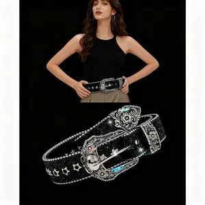 Hip Hop Rhinestone Y2K Belts,Easter Y2k Rhinestone Decor Belt,Women's Fashion Rhinestone Decorated Hollowout Pentagram Buckle Belt,Cowboy Cowgirl Jeans Pants Belt for Women Daily Uses,Gift