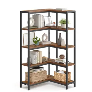 VASAGLE 5 Tier Bookshelf with Metal Frame, Convertible Industrial Corner Shelf, 9.4 x 40.2 x 55.9 Inches, for Living Room, Bedroom, Home Office