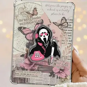 Pink Horror Phone Grip, Ghost Mask Grip With Phone And Knife, Coquette Spooky Phone Holder, Cute Halloween Fans Griptok Case Accessory