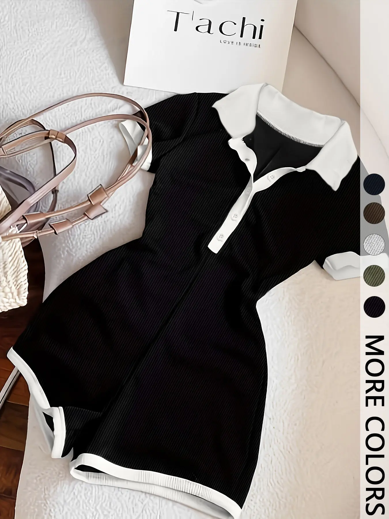 Women's Casual Polo Neck Romper with Contrast Trim, Fitted Short Sleeve Knitted Romper for Summer, Breathable, Comfortable, Trendy and Everyday Clothes, Garment