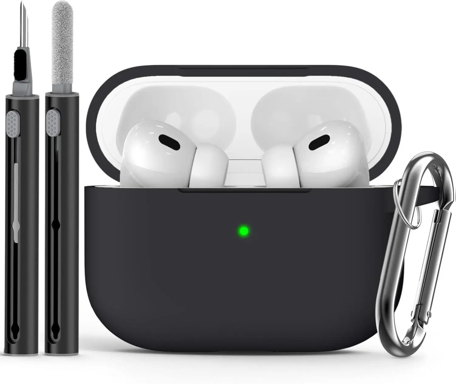 AirPods Pro Case Cover with Cleaner Kit, Soft Silicone Protective Case for 1st/2nd Gen, Keychain Included – Black