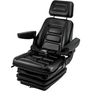 Suspension Seat Adjustable Backrest Headrest Armrest, Forklift Seat with Slide Rails, Foldable Heavy Duty for Tractor Forklift Excavator Skid Steer