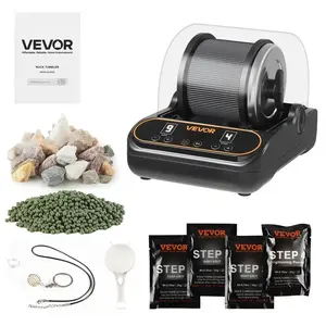 【Father's Day】VEVOR Rock Tumbler, 1 lb Rock Polishing Machine, Rocks Tumbling Kit with 4-Speed Adjustment, 1–9 Day Timer, PC Sound Reduction Cover & TPU Drum, Direct Drive Motor Rocks Polishing, Quiet Operation