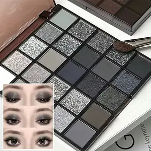 25 Pan Cool Gray Smokey Eye Shadow Palette, Creamy Matte & Glittery Shimmer Shades, No Fallout Ultra-Blendable Powder, Day Office to Night Party Makeup Set, Soft Natural to Intense Smokey Eye Kit for Dating Clubbing Evening Events Travel