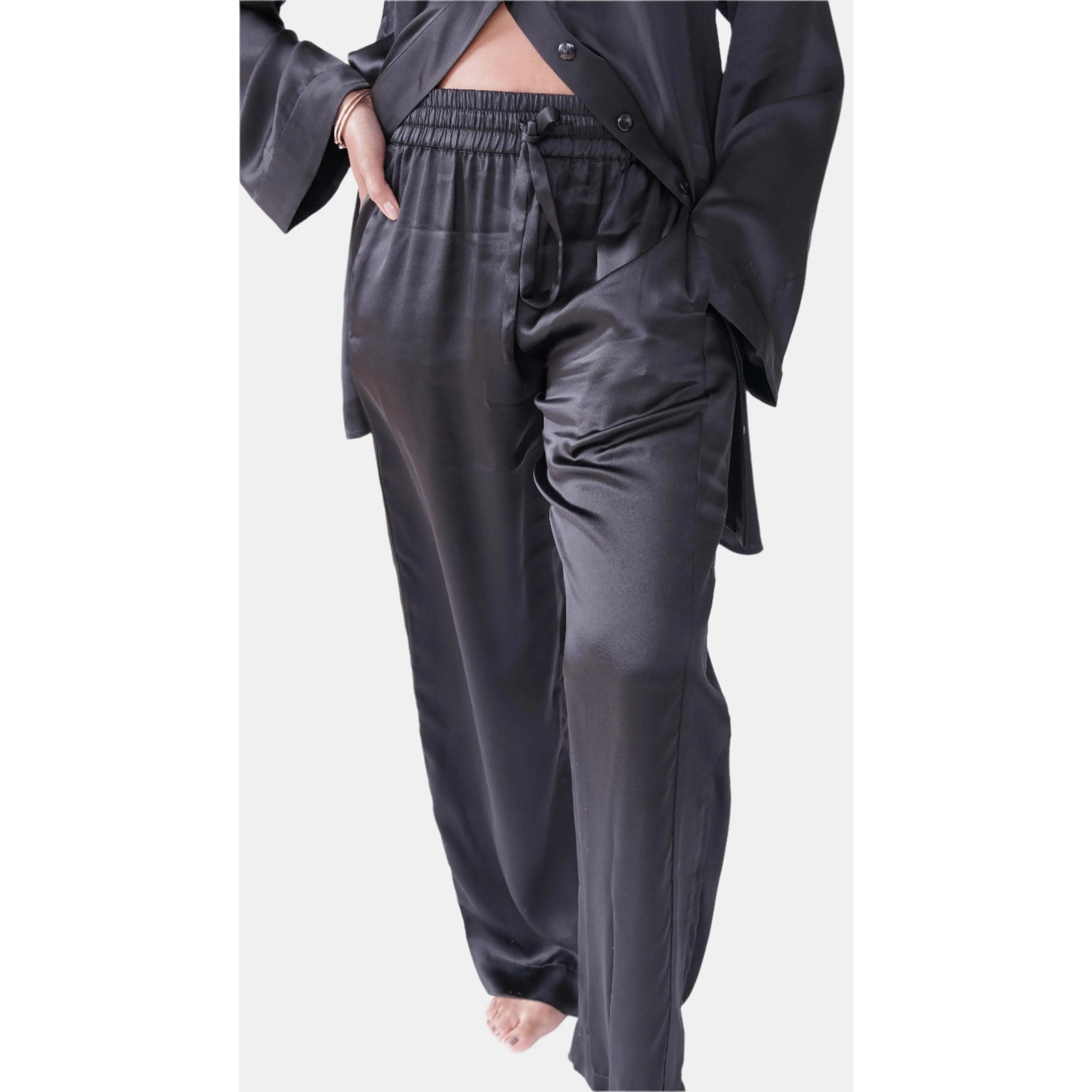 LOLA SILK TUXEDO PANT IN NOIRE