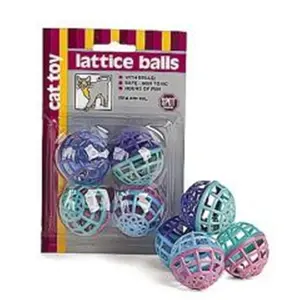 212 MAIN Ethical Cat Lattice Balls, Assorted Colors 4-Pack - Interactive Play Cat Toy with Jingle Bell, 2914BL, Four-Pack