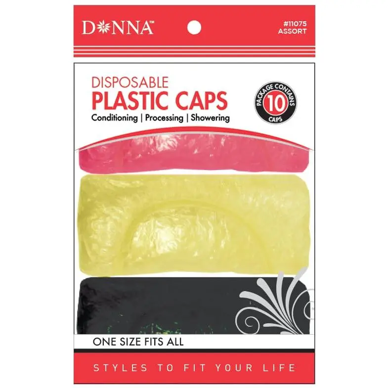 Donna Disposable Transparent Shower Caps with Elastic Band for Women and Men, 10pcs, One Size Fits All Hair Textures