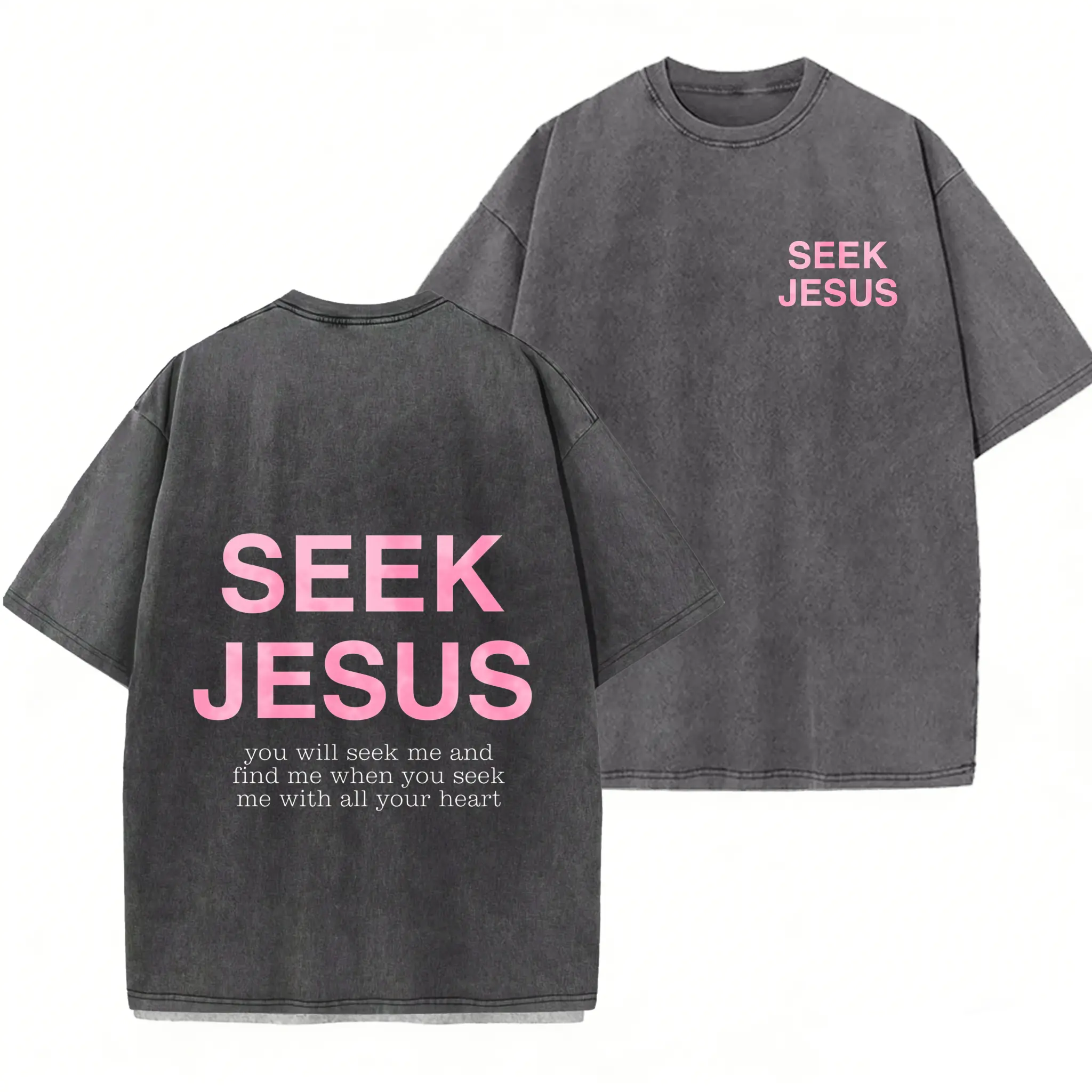 Seek Jesus Double Sided Washed Christian T-shirt, Vintage Jesus Shirt Everyday Fabric