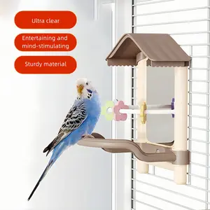 Parrot Mirror Stand Holder Bird Toy Anti-Stress Chew Bite Resistant, Inner Decoration Hanging Ornament for Budgie Cockatiel Conure Cage
