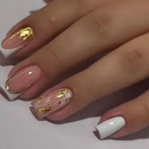 24pcs Long Square French Tip Gold Glitter Fake Nails, Acrylic Press-On Nail Set with Jelly Glue and File, Perfect for Parties and Daily Wear, Nail Art Diy
