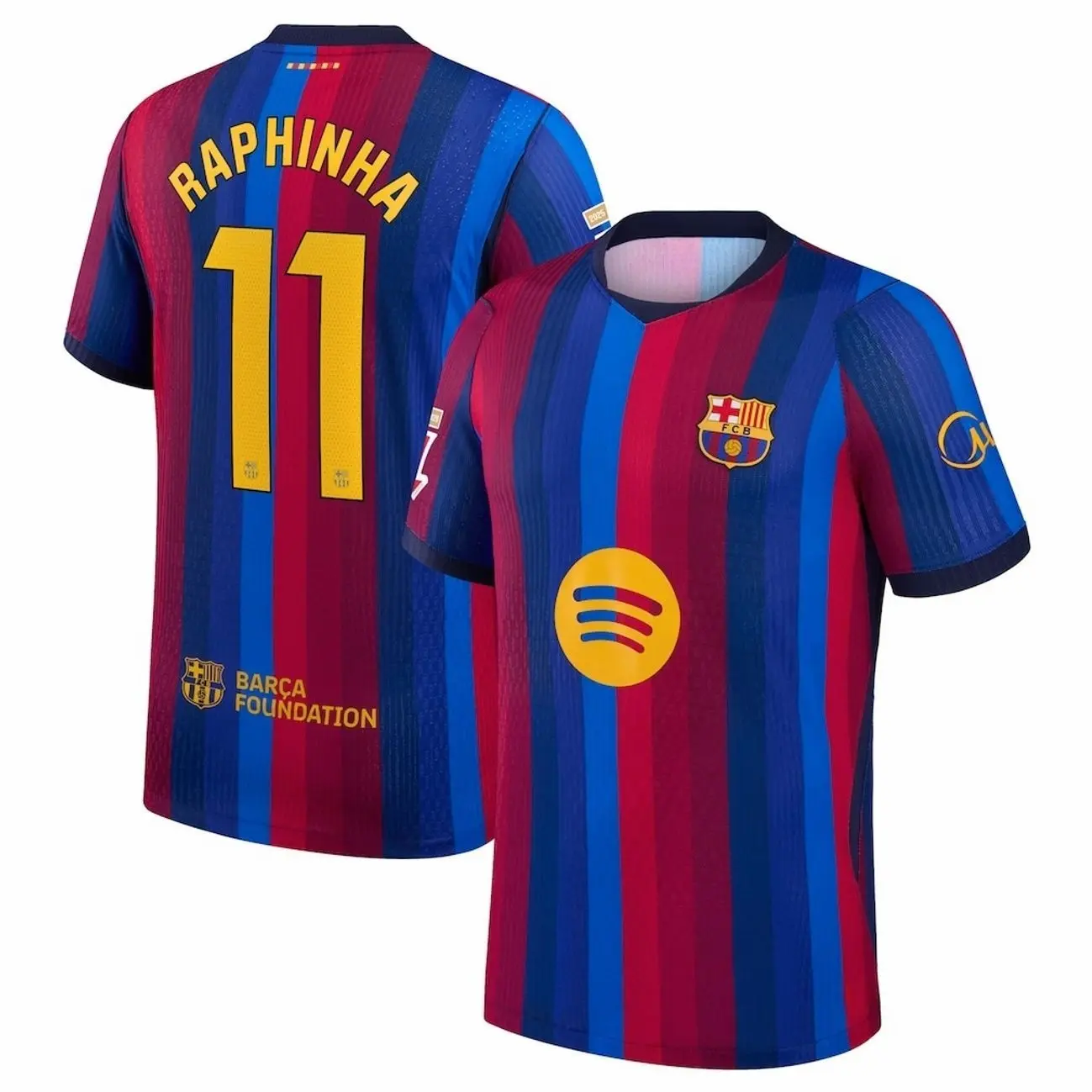 Unisex Soccer Jersey Blue Red Striped Soccer Jersey #11 Raphinha Fan Style Football Shirt 2026/2027