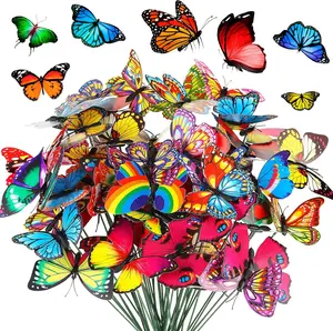 Plastic Butterfly Stakes Ornaments Artificial Butterflies for Flower Bouquet Arrangements Crafts Outdoor Wall Patio Plant Yard Decor