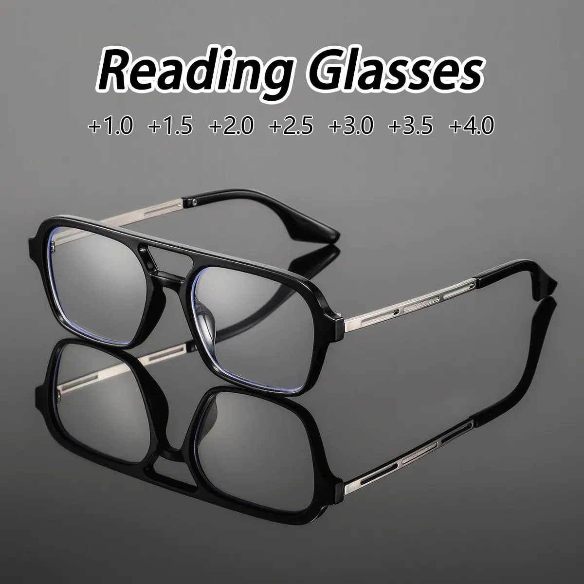 Men's Rectangular Full Frame Reading Glasses, +1.0 to +4.0 Prescription, Durable PC Material, Casual Style for Men and Women, Reading Eyeglasses, Reading Eyewear