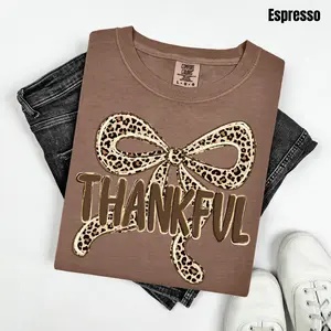 Leopard Thankful Bow Comfort Colors T-Shirt 'NLB'