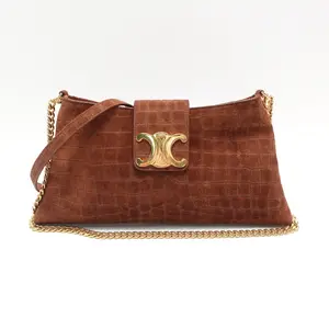 Pre-owned Celine croc-embossed suede Shoulder Bag Brown Triomphe Chain T10428824