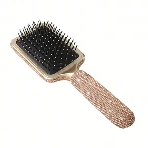Luxury Diamond-Encrusted Air Cushion Comb, Long Handle Anti-Static Massage Hairbrush, Elegant Handmade Hair Beauty Tool
