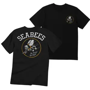 U.S. Navy Seabees We Build We Fight T-Shirt Builder Bee Drill Graphic Military Unisex Tee Vintage Patriotic Naval Streetwear Summer Gift for Veterans Sailors Men Women Dad