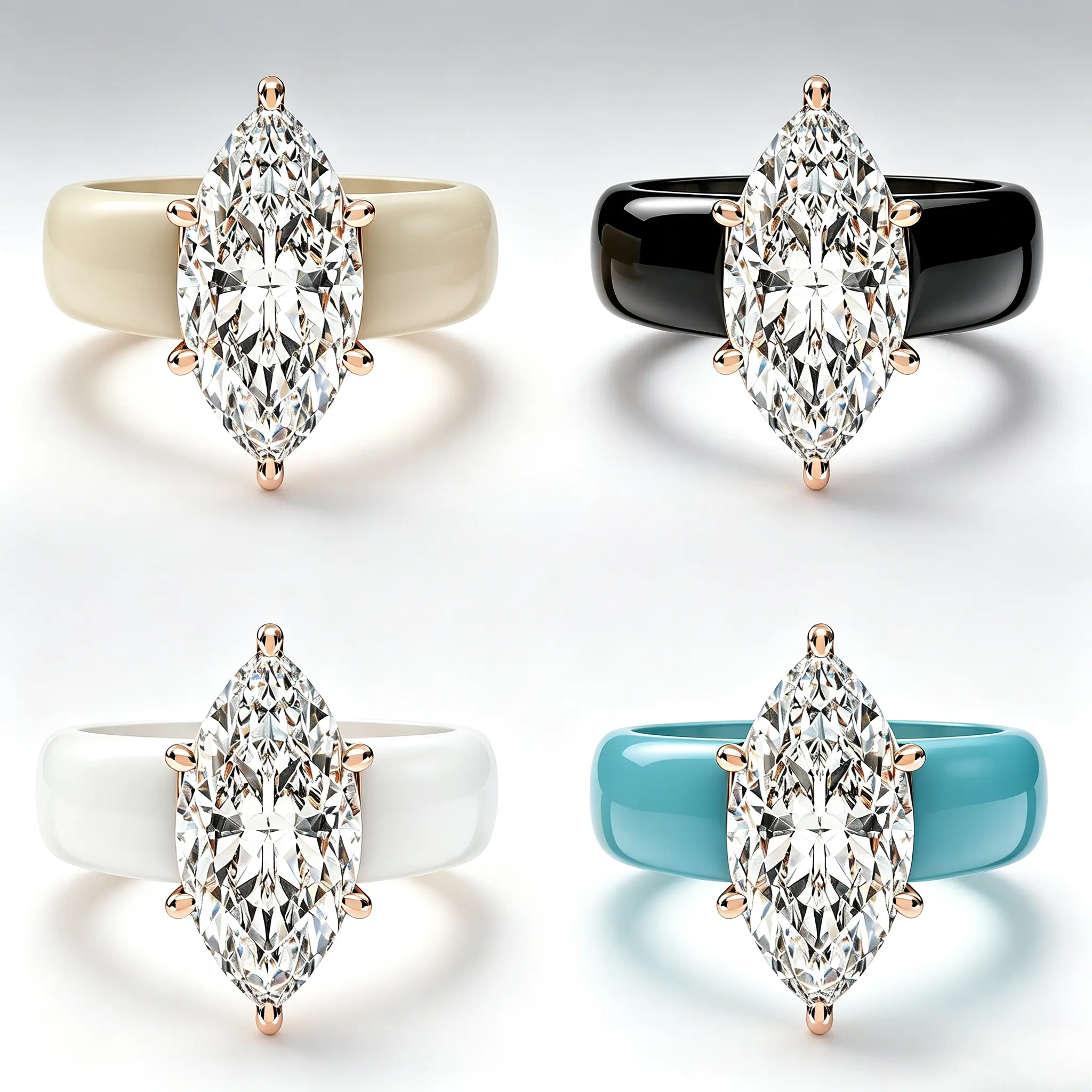 Ditch basic plain band rings! This glamorous marquise diamond ring features smooth enamel wide band and elegant rose gold prongs, available in multiple dreamy colors for every aesthetic.