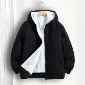 Boys' Youth Winter Warm Fleece Lined Thick Soft Preppy Style Hooded Jacket Daily Casual Outerwear Loose Comfortable Fit
