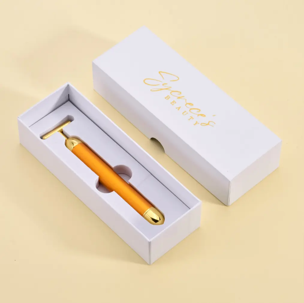24K Gold Energy Vibrating Beauty Facial T-Bar Massage Roller Comfort Aluminum Daily Gentle