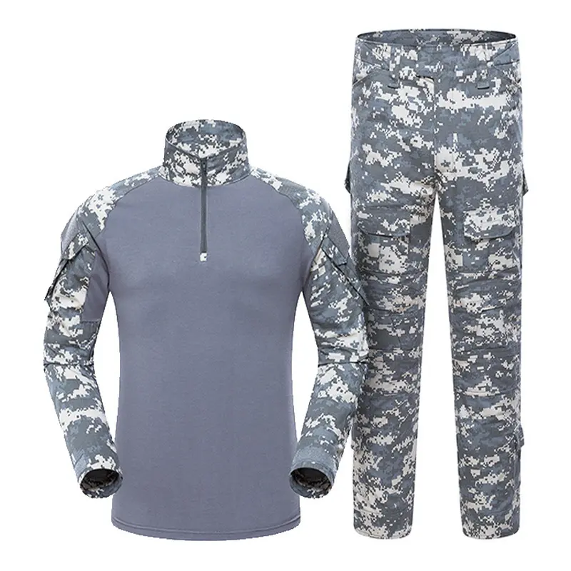 Men's 2-Piece Tactical Suit Set, Camouflage Long Sleeve Hooded Shirt & Pants with Modular Attachment System and Hydration Tube Ports, Tactical Training Suit, Hooded Top, Outdoor, Adjustable Ankle, Full Length, Moisture Wicking