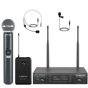 Phenyx Pro PTU-71-1H1B Wireless Microphone System – Dual Mic Set with Handheld & Bodypack (Lapel/Headset), Auto Scan, 2x100 UHF Channels, 328ft Range, Cordless Mics for Singing, Church, Karaoke