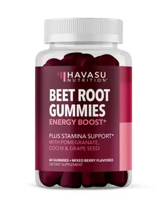 Beet Root Gummies with CoQ10 - Nitric Oxide Energy Supplement for Performance & Recovery - Pomegranate & Vitamins - Mixed Berry Flavored