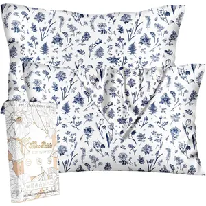 2 Pack Mulberry Silk Pillowcase for Hair and Skin - Standard Size 20 x 26 Inches with Hidden Zipper Blue Line Flower 19 Momme Soft Sleeping Silk Pillow Case for, Moms