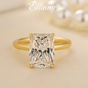 Effinny Radiant Cut 5.0ct Solitaire Golden Engagement Ring, 5A Cubic Zirconia Promise Ring,925 Sterling Silver Anniversary Ring for Women