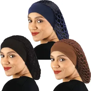 3pcs Hand-Crocheted Wide Edge Elastic Hair Net Headband & Sleep Cap for Women - Soft Crochet Hair, Wide for Braids Buns, Daily Wear & Sleep, 3pcs Gift Set