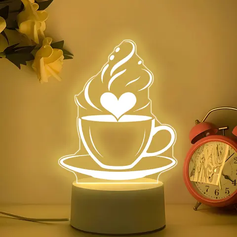 Acrylic Decorative Night Light, Coffee Cup Silhouette Pattern, Perfect for Cafes and Kitchen Desktop Decoration, USB Powered Warm Light, Home Decor Light, Mood Decorative Lights, Home Decor Lighting, Ambient Glow Light, Nightlight