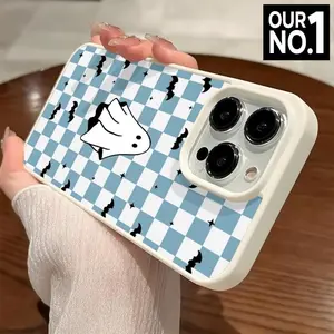 RuiciacC Chessboard Ghost Bat Pattern Premium Magnetic Phone Case for iPhone 11-17 Pro Max Air y2k cased MagSafe Ready Anti-Fall Springtok Ultra-Thin Design Aesthetic Protection Shockproof Casing Lightweight White TPU Material