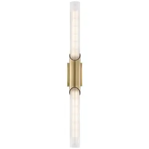 Pylon Sconce 2-Light Fixture with Frosted Glass Tubes in Aged Brass, Polished Chrome, or Nickel