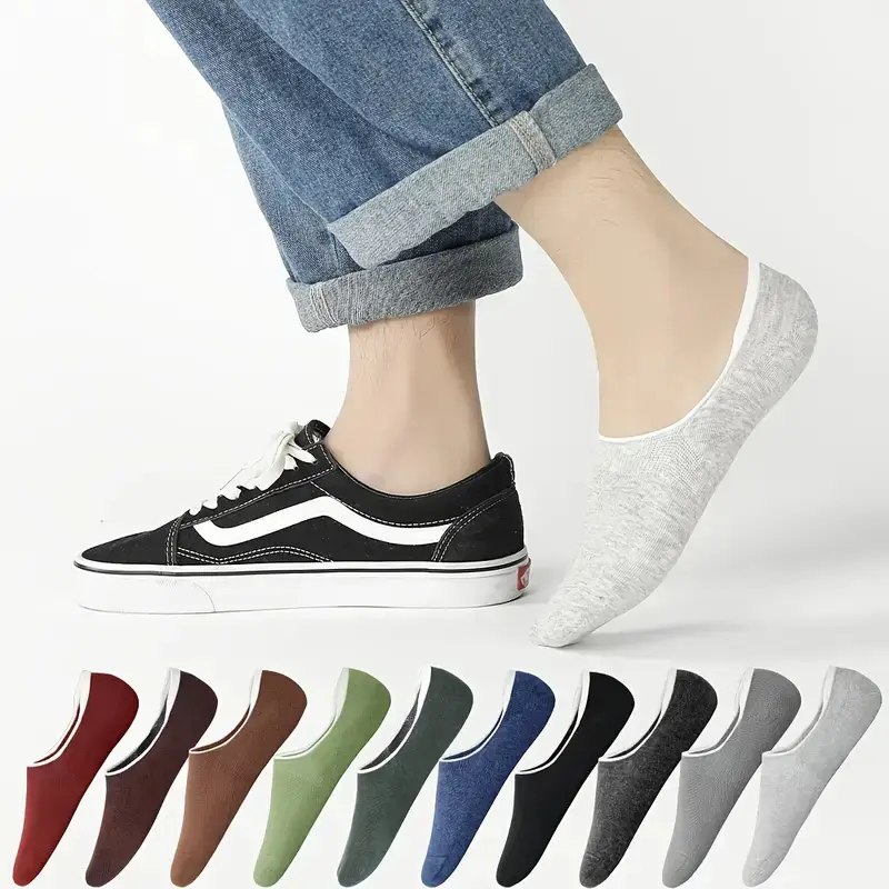 Mqamex Men's 10-Pair Plain Cotton Low Cut No-Show Sock Set, Highly Elastic Liners with Seamless Toe, Fast Dry Athletic Liners for Menswear, Machine Wash Invisible Socks, Athletic Socks