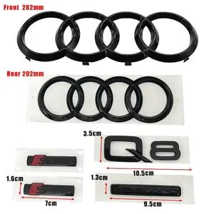 Audi Q8 2018-2024 4Ring Logo ABS Car Hood Front Grill Emblem Rear Trunk Badge Sticker Q8 Sticker Quttro Sline Emblem Accessorie