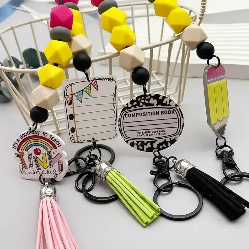 4-Piece Beaded Keychain Set, Cute Lanyard Keychains with Tassel Charm, Aesthetic Keychain, Perfect Back-to-School Gift for Teachers and Students
