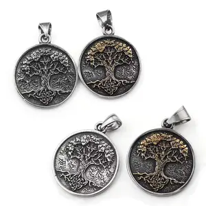 Stainless steel Viking Life Tree pendant in two versions - full silver aged style + gold and silver dual-color style with three-dimensional relief craftsmanship. Anti-allergic, non-fading, resistant to oxidation. Suitable for daily wear.