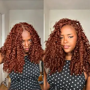33# Reddish Brown Burmese Curly Crochet Human Hair Pre-Separated Braids Invisible Seamless Loop Hair Extensions Lightweight Low Maintenance