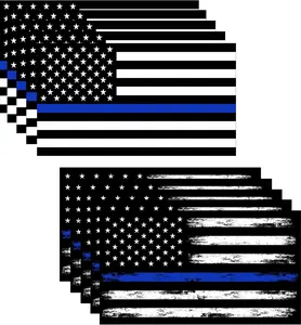5.1 Inch X 3 Inch Thin Blue Line US Flag Decal Stickers Pack of 10 for Trucks Cars American Flag Black American Flag Back The Blue Decals Car Stickers Bumper Stickers