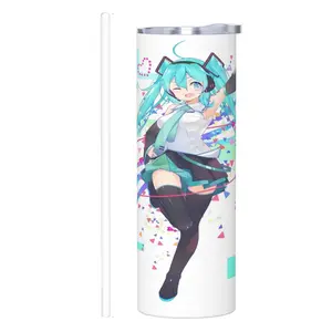 Miku Pattern 20oz Stainless Steel Cup Vacuum Insulated Portable with Lid for Hot Cold Beverages Home Travel Outdoor Gift